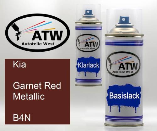 Kia, Garnet Red Metallic, B4N: 400ml Sprühdose + 400ml Klarlack - Set, von ATW Autoteile West.